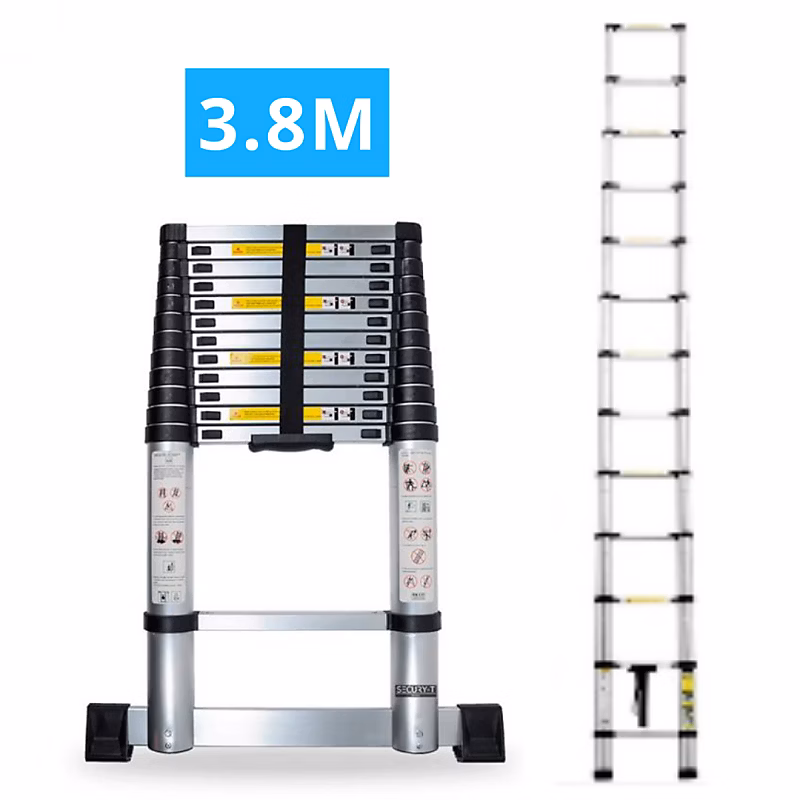 Echelle télescopique aluminium 13 marches H3 – 8 m avec barre stabilisatrice