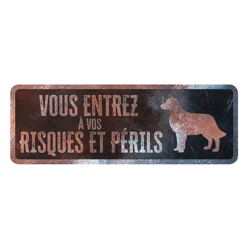 Esprit extérieur：Panneau d'avertissement golden retriever coloris noir en métal galvanisé D&D Home - 40 x 13 X 0,3 cm