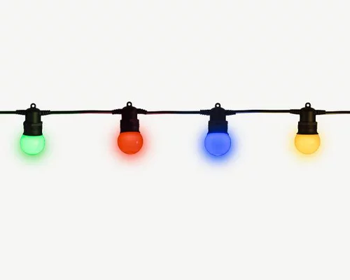 Pour tous les jardins：Guirlande lumineuse hybride à ampoules multicolores solaire et/ou secteur - 4,5 m
