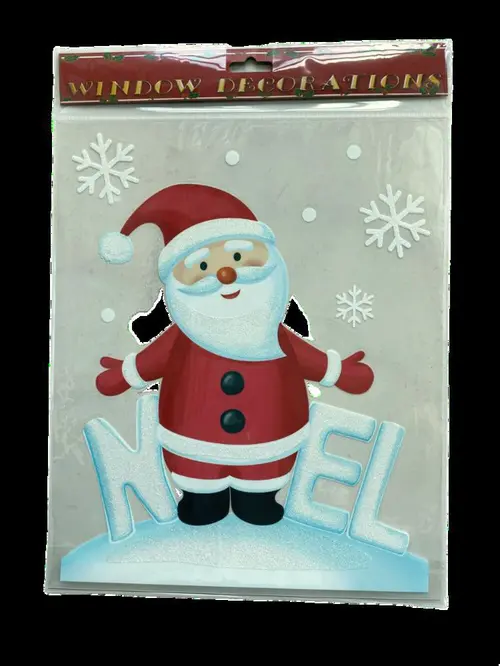 Jardin & idées:Sticker père Noël scintillant rouge et blanc - 28,5 x 34,5 cm