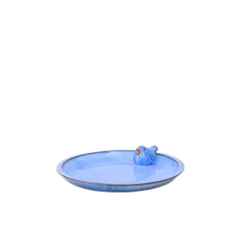 Pour mieux organiser votre jardin:Bain d’oiseaux coloris bleu en faïence - Ø 21,5 x 5,5 cm