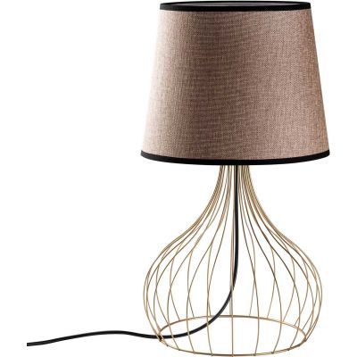 Lampe à poser en métal et tissu Telıs (Doré, Marron clair)