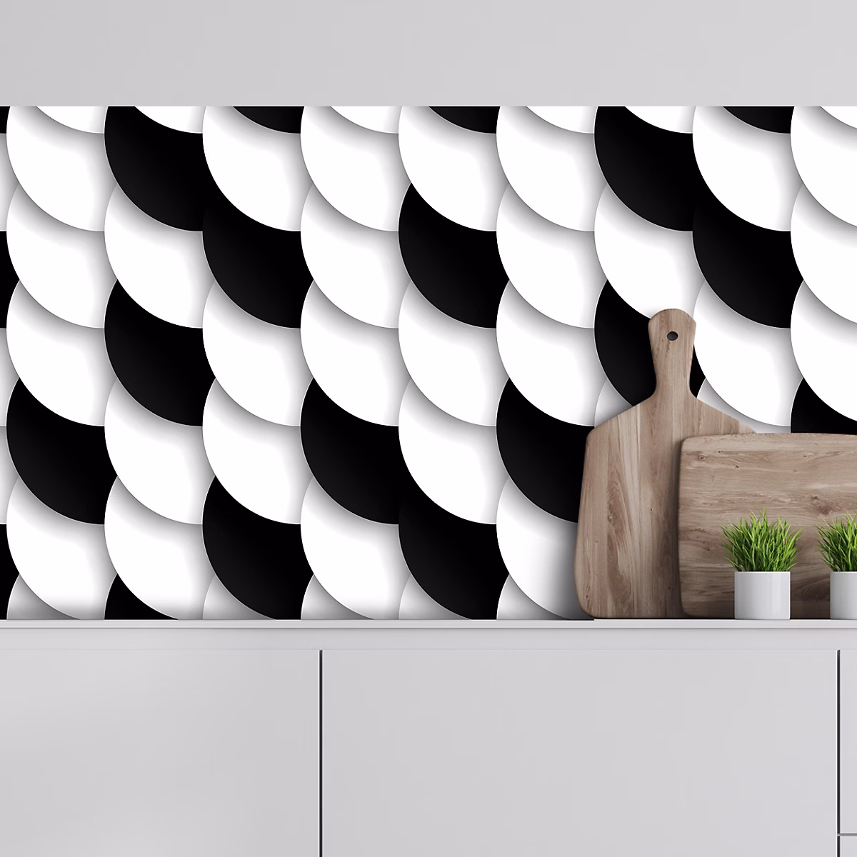 Crédence adhésive design écailles noir et blanc – 50 × 100cm