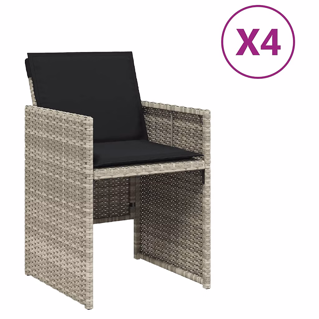 Chaises de jardin avec coussins gris clair poly rotin vidaXL – lot de 4