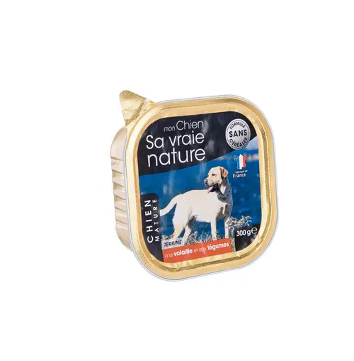 Le pratique pour l’extérieur：Aliment humide complet pour le chien senior à la volaille et aux légumes Sa vraie nature - 300 g