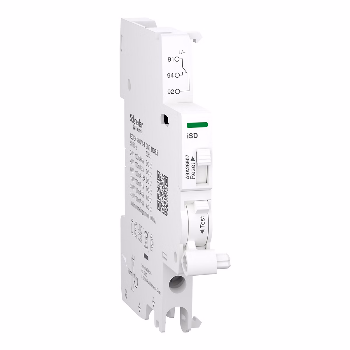 A9a26907 Schneider | Contact Auxiliaire Isd Signal Défaut – 240vca à 415vca Ou 24vcc à 130vcc – Montage à Gauche – Acti9