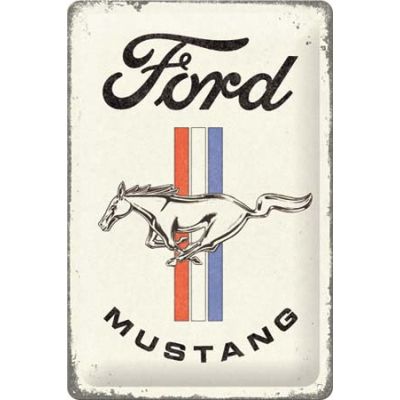 Plaque décorative en métal en relief 30 x 20 cm (Ford Mustang - Horse & Stripes)