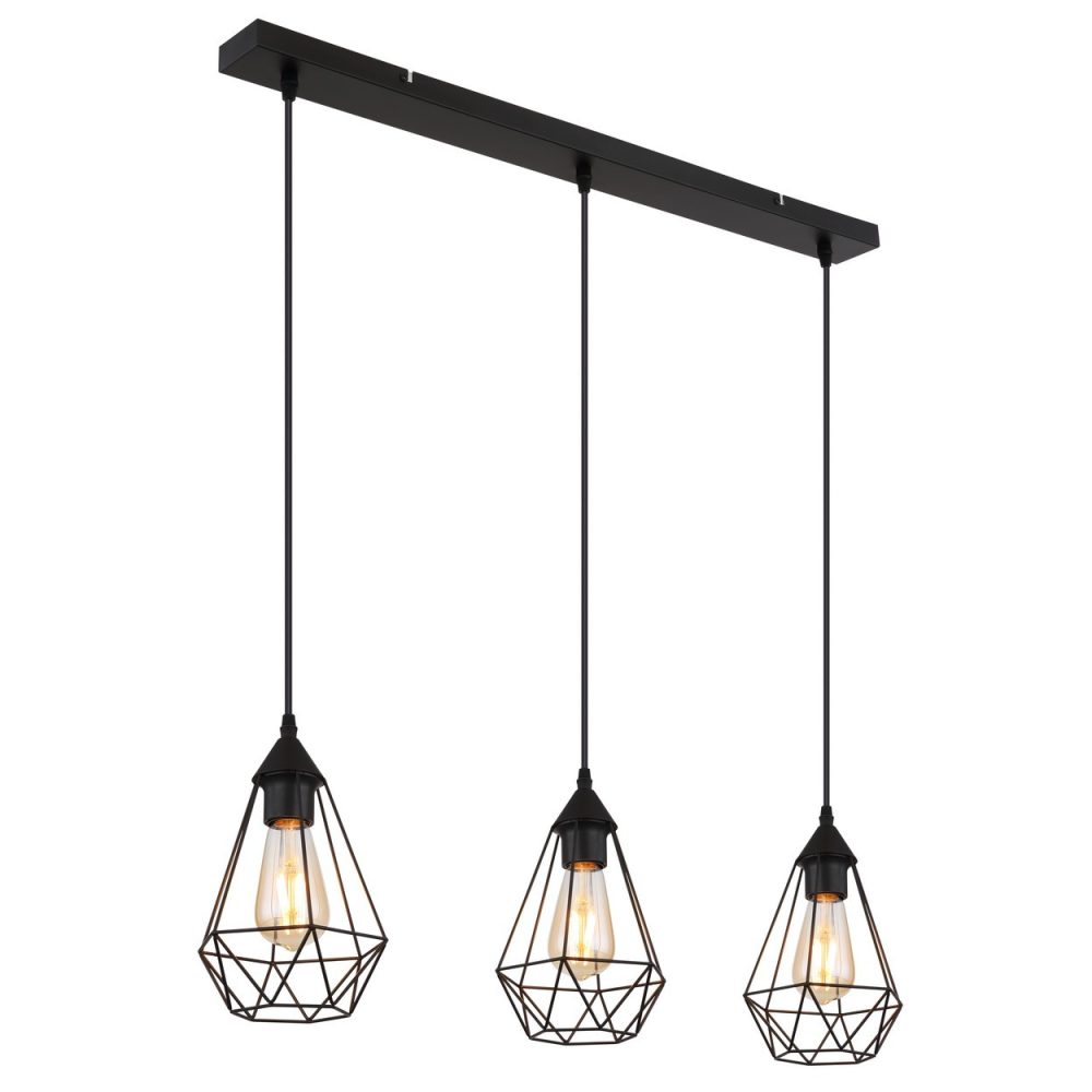 Globo Zachary Plafonnier suspendu de bar noir mat 3x E27 – Ambiance extérieure