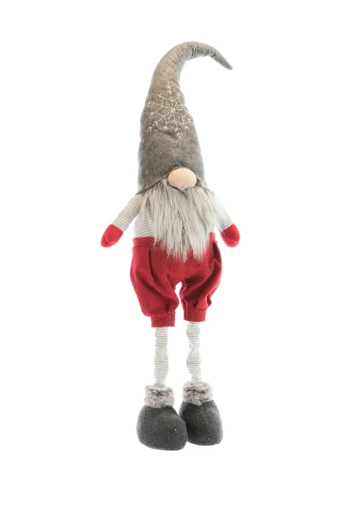 Confort nature:Gnome garçon debout télescopique en tissu avec bonnet brodé flocon - 25 x 13 x 76-98 cm