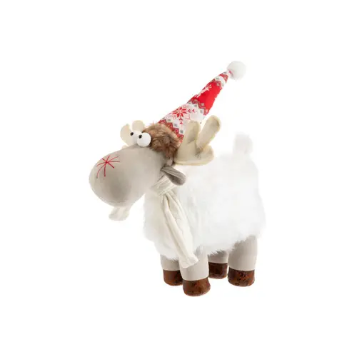 Ambiance jardin：Renne sur 4 pattes beige et blanc avec fourrure - 56 cm