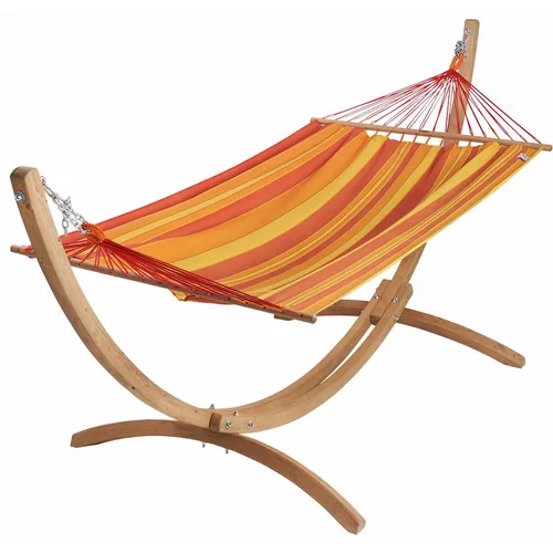 Style extérieur:Set support et hamac EsKapade coloris orange Sunny en bois et polypropylène Jobek Hamacs - 323 x 125 x 128 cm