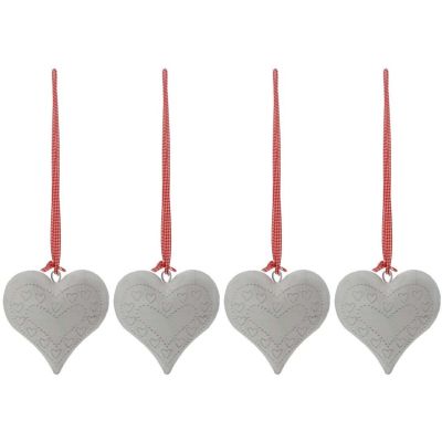 Coeur en métal laqué blanc lacet vichy (Lot de 4)