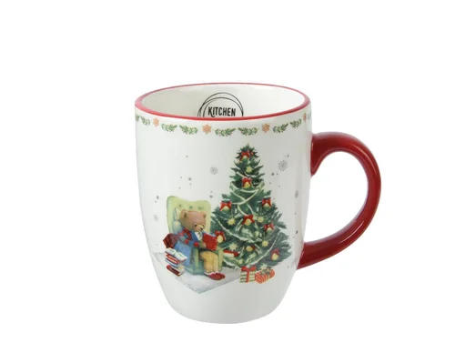 Choix au jardin：Mug décor ours et sapin coloris multicolore en dolomite - 8 x 11,3 x 10 cm