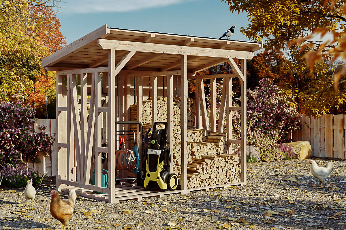 Abri bûches SKAN HOLZ Max 1 – 300 × 160cm, non traité