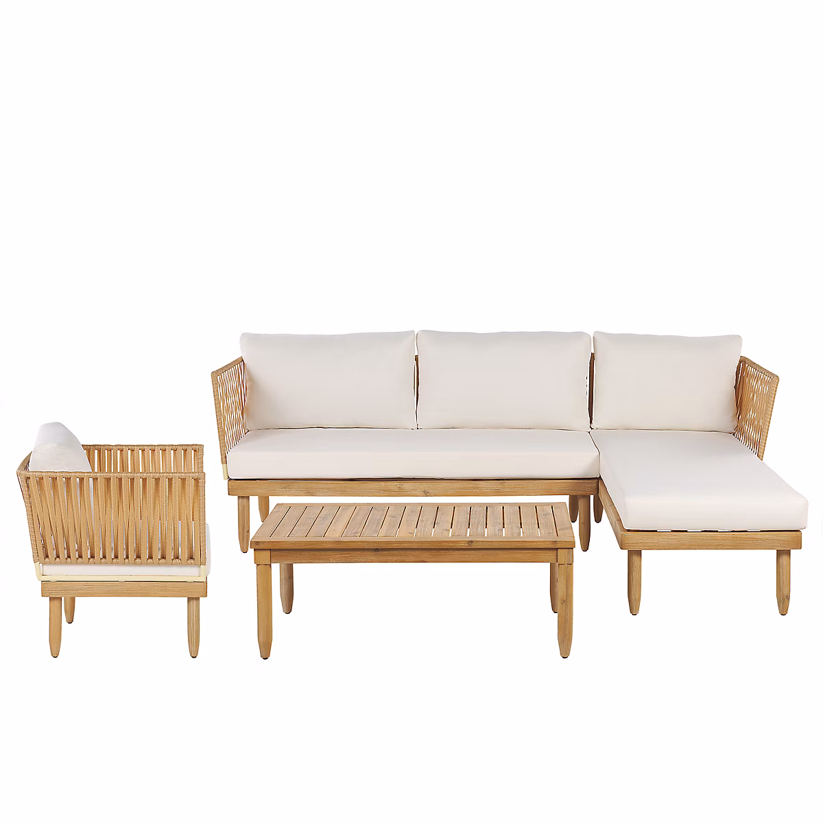 Salon et mobilier de jardin – Ensemble de salon de jardin avec table 4 places CREMONA Côté gauche Acacia Blanc cassé