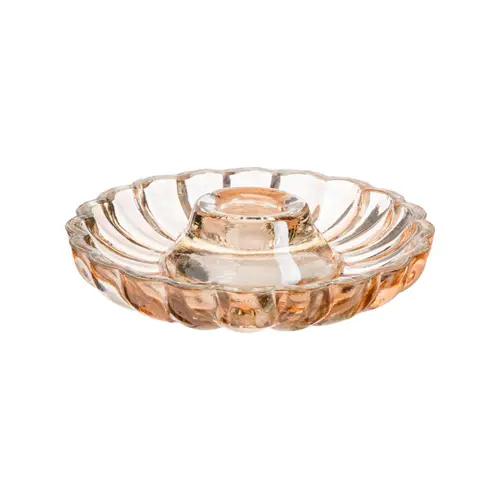 Côté jardin：Porte-bougie rond forme coupelle en verre pêche - Ø 11,5 x H 3 cm
