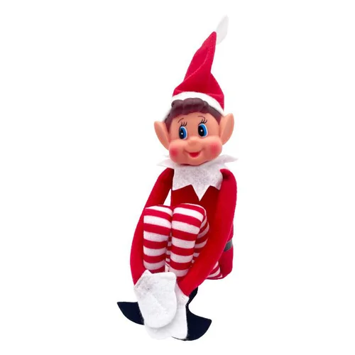 Solution jardin:Le lutin farceur de Noël garçon rouge et blanc Elfie - 10 x 5 x 38 cm