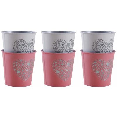 Cache-pot en métal laqué cœur embossé (Lot de 6)