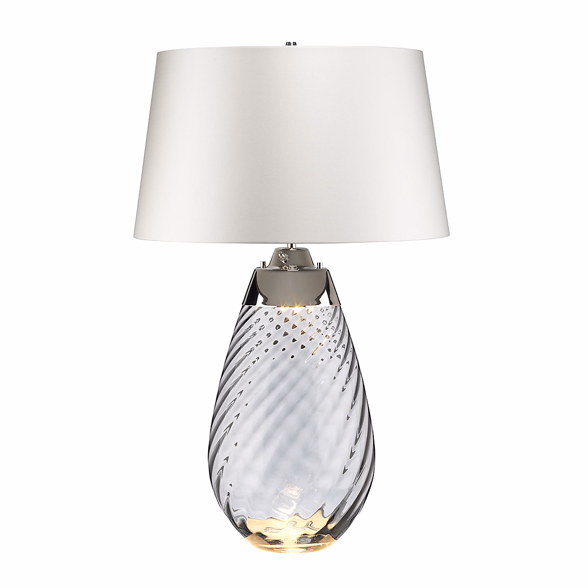 Elstead Lena | Grande lampe de table fumée à 2 ampoules avec abat – jour blanc cassé – verre teinté fumée – abat – E27