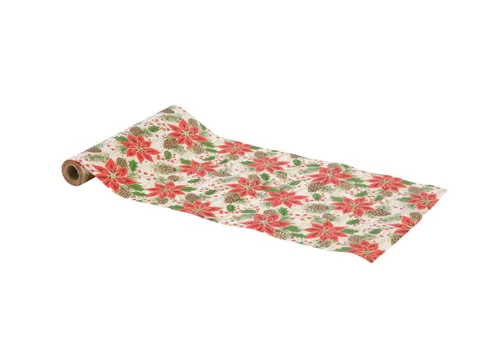 Essentiel pratique:Chemin de table en polyester coloris rouge à paillettes premium Poinsettias – 30 cm x 5 cm
