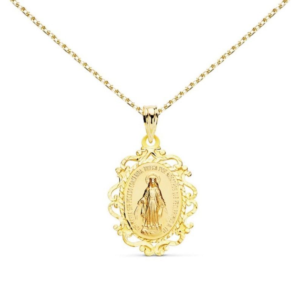L'ATELIER D'AZUR Collier Médaille Vierge Miraculeuse Filigranes Or Jaune - Chaîne Dorée
