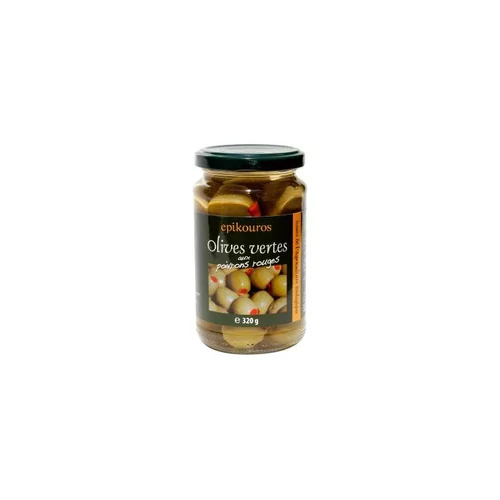 Idéal pour votre jardin：Olives vertes aux poivrons rouges bio Epikouros - 320 g