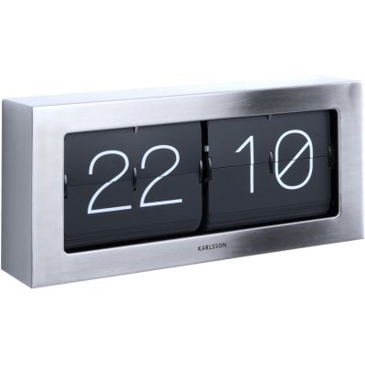 Horloge à poser Flip Box (Acier brossé et noir)