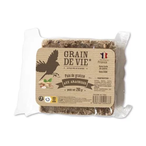 Jardin bien-être：Pain de graisse aux cacahuètes pour oiseaux Grain de vie – 290 g
