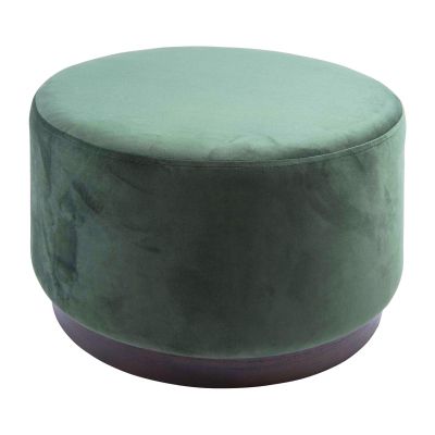 Grand pouf rond en velours et bois (Vert foncé)