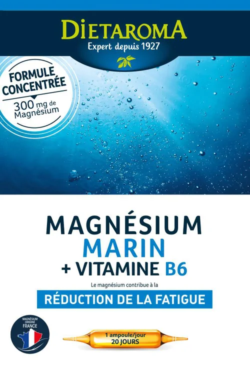 Simple dehors:Complément alimentaire magnésium marin + vitamine B6 réduction de la fatigue Dietaroma - 20 ampoules