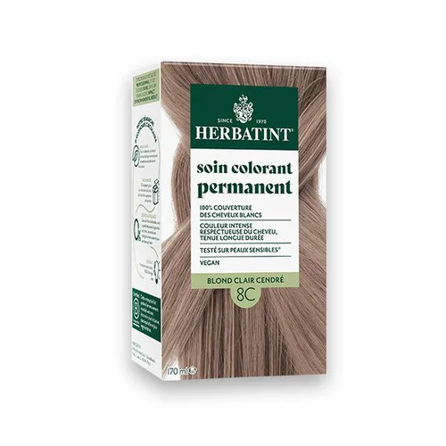 Idée utile：Coloration permanente pour cheveux blond clair cendré 8C aux extraits végétaux biologiques vegan Herbatint - 170 ml