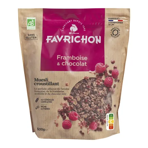 Jardin & solutions:Muesli croustillant au chocolat et à la framboise - 500 gr