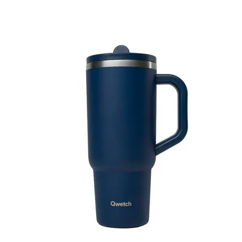 Simple pour le jardin:Travel cup isotherme en inox avec bouchon étanche Qwetch Matt bleu nuit - 900 ml