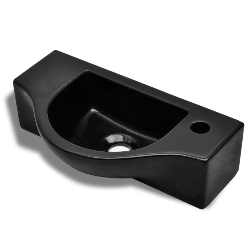 VIDAXL Vasque a trou pour robinet ceramique noir pour salle de bain – Décoration de jardin