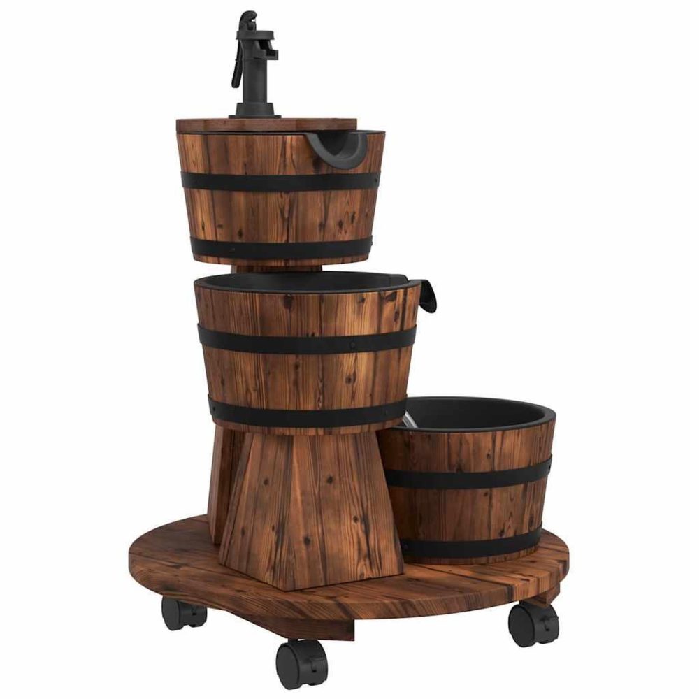 VIDAXL Fontaine a eau sur roues pompe 55x55x80 cm bois de sapin massif