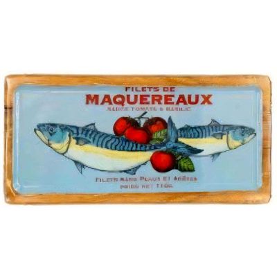 Plateau en manguier et émail Poisson Vintage (Bleu - maquereaux)