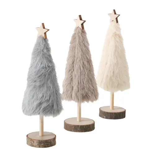 Parfait au jardin:Sapin décoratif en fausse fourrure à poser socle en bois - 23 cm