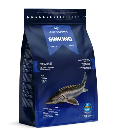 Une solution adaptée au jardin：Nourriture complète pour esturgeons de minimum 15 cm de long Aquatic Science Sinking - Taille M sac de 5 kg