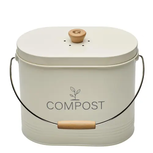 Côté végétal：Seau à compost en métal beige avec filtre Nogent - 7 L