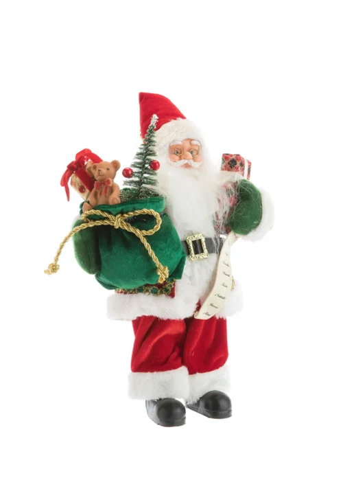 Malin jardin：Père Noël traditionnel en tissu rouge et vert avec cadeaux - 80 cm
