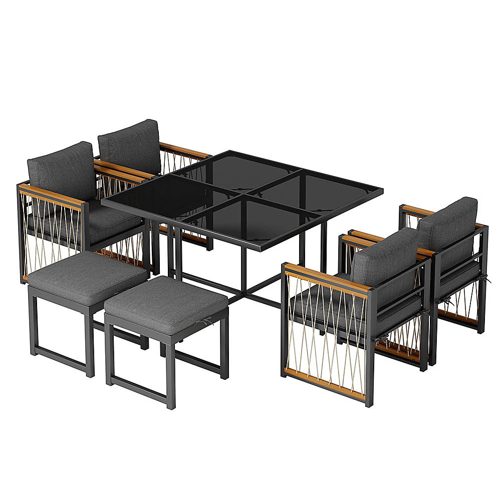 Ensemble Table Chaises Extérieur 7 Pièces 6P Verre Trempé Bois Blackcolors – Réf. VWDZXWVXA4727412527