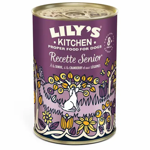 Sélection pour vos extérieurs:Aliment humide pour chien à la dinde, cranberries et légumes Lily’s Kitchen Recette senior - 400 g