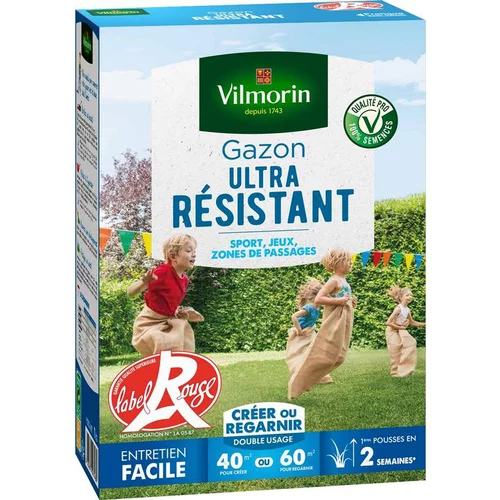 Pour mieux équiper votre jardin:Graines de gazon à semer ultra résistant Label Rouge Vilmorin - 1 kg