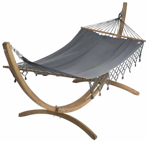 Mon jardin:Set support et hamac EsKapade coloris anthracite à franges en bois et polypropylène Jobek Hamacs - 323 x 125 x 128 cm