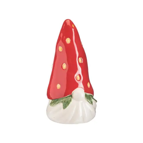 Choix jardin:Gnome à poser en céramique à bonnet fraise rouge - 9,7 x 10 x 19 cm