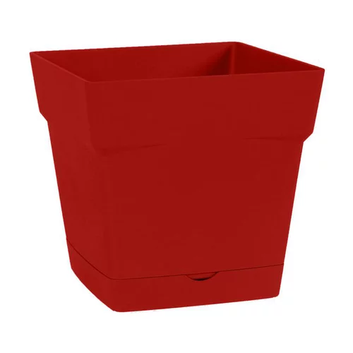 Au service de vos extérieurs:Pot carre Toscane Rouge rubis L17,4 x l17,4 x H17