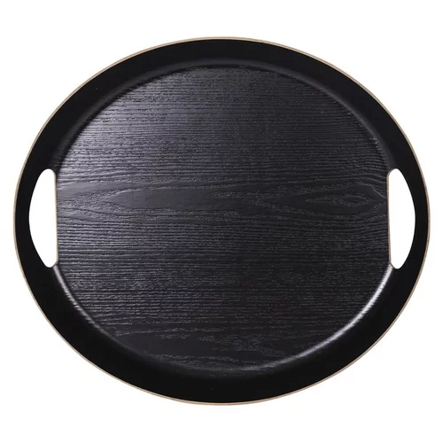 Espace vert sélection:Plateau de forme ovale coloris noir en bois de bambou - 46 x 41 cm