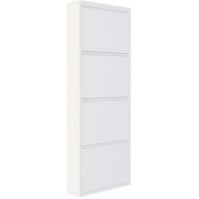 Meuble à chaussures 4 portes en métal (Blanc)