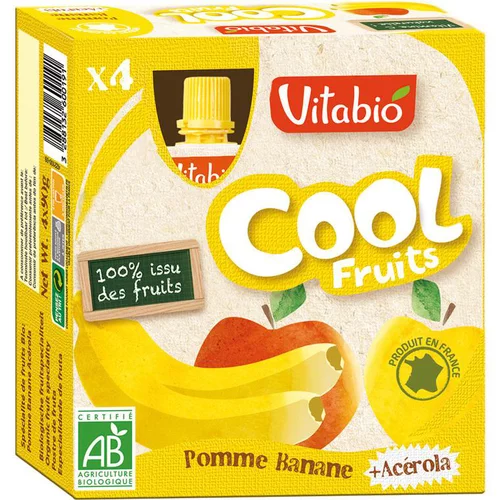 Idée nature：Cool Fruits bio Pomme/Banane 4 x 90 g VITABIO