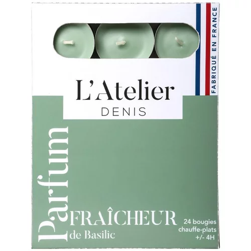 Sélection au jardin：Bougies chauffe-plats vert parfum fraîcheur de basilic L’Atelier de Denis - L’étui de 24